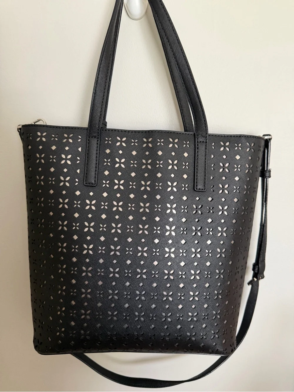 Michael Kors Black Perforated Tote with Logo Charm